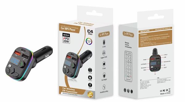 Transmetteur FM sans fil pour voiture, prise de Charge rapide PD, disque U, téléphone, Radio, mains libres, avec boîte C4 C8 C10 PRO, avec télécommande