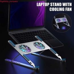 Auto opvouwbare laptopstandaard voor bureau met dubbele koelventilator notebook laptop ergonomische aluminium draagbare verstelbare legering accessoires