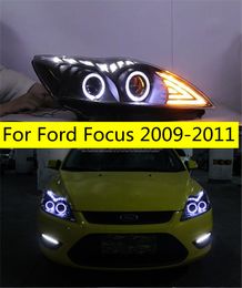 Auto Koplampen Voor Ford Focus LED Koplamp 2009-2011 DRL Richtingaanwijzer Dag Beam Dimlichten Grootlicht angel Eye