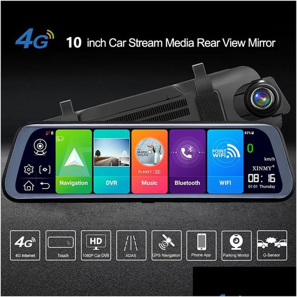 Accesorios para GPS para automóvil 4G Adas Dvr 10 pulgadas Android Wifi Fl Stream Media Espejo retrovisor 2Gadd32Gb Memoria flash con HD 1080P Dual Le Dhtmf