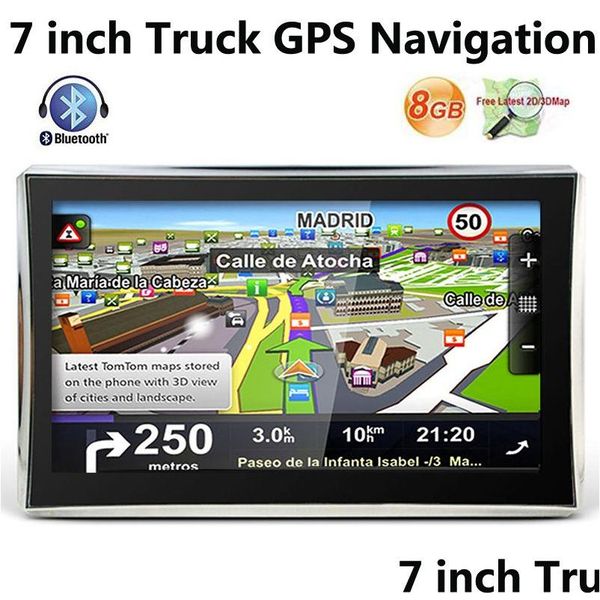 Accessoires GPS de voiture HD 7 pouces Bluetooth Navigateur de camion Navigation Avin Fm Wince 6.0 800 MHz Ram 256 Mo 8 Go Cartes 3D Drop Delivery Mo Dhpsp