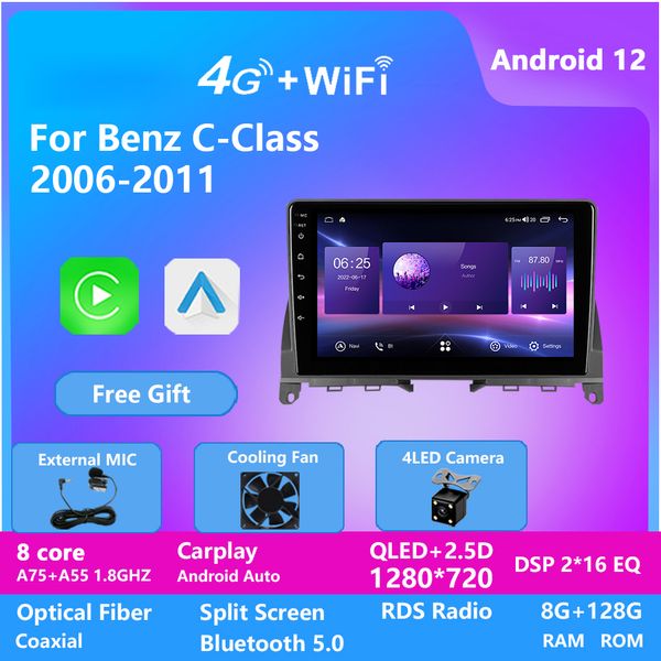 Vidéo de Navigation GPS de voiture pour BENZ classe C 2006-2011 DSP Bluetooth WIFI multimédia stéréo automatique