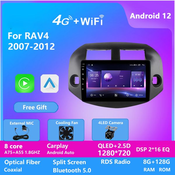 Lecteur multimédia de Radio vidéo GPS de voiture pour TOYOTA RAV4 2007-2012 10 pouces Android 12 unité principale avec Bluetooth