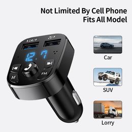 Manos para el automóvil: Bluetooth compatible con 5 0 Transmisor FM Kit de reproductor para automóvil Tarjeta Cargador para automóvil Cargador rápido con QC3 0 Dos conectores USB 276 g