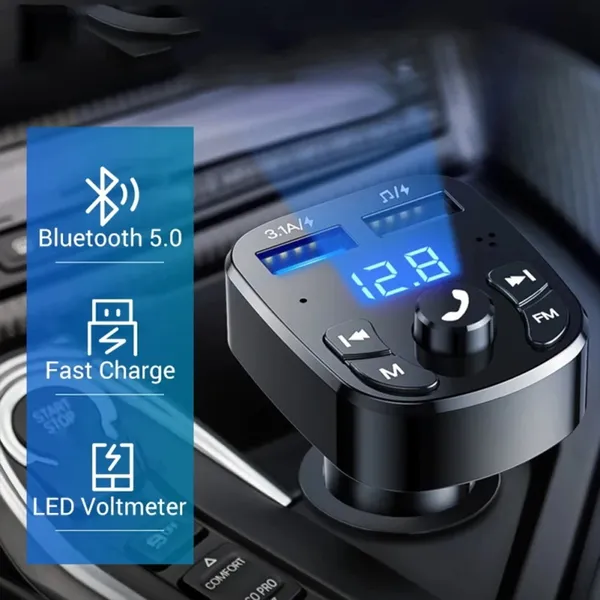 Manos para el automóvil: Bluetooth compatible con 5 0 Transmisor FM Kit de reproductor para automóvil Tarjeta Cargador para automóvil Cargador rápido con QC3 0 Dos conectores USB 220T