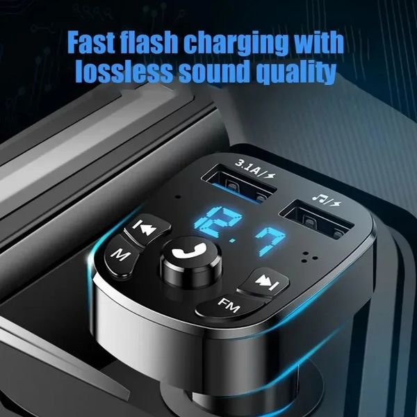 Car Kit de voiture Hands Free Bluetooth-CompAITable 5.0 FM Kit de voiture MP3 Player du modulateur Hands Free Audio 2 USB Chargeur rapide pour le modulateur MP3 Récepteur audio