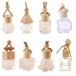 Colgante de coche Botella de vidrio Perfume vacío Aromaterapia Difusor recargable Aire fresco Fragancia Colgante Ornamento F0628