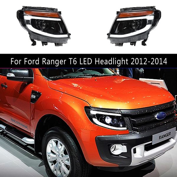 Faro delantero de coche para Ford Ranger T6, faro LED 12-14 DRL, luz de circulación diurna, señal de giro tipo serpentina dinámica, luces delanteras