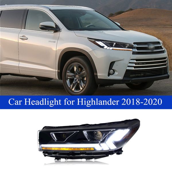 Faro delantero de coche para Toyota Highlander, conjunto de faros delanteros LED de circulación diurna 2018-2020, lámpara de señal de giro dinámica, accesorios para automóviles