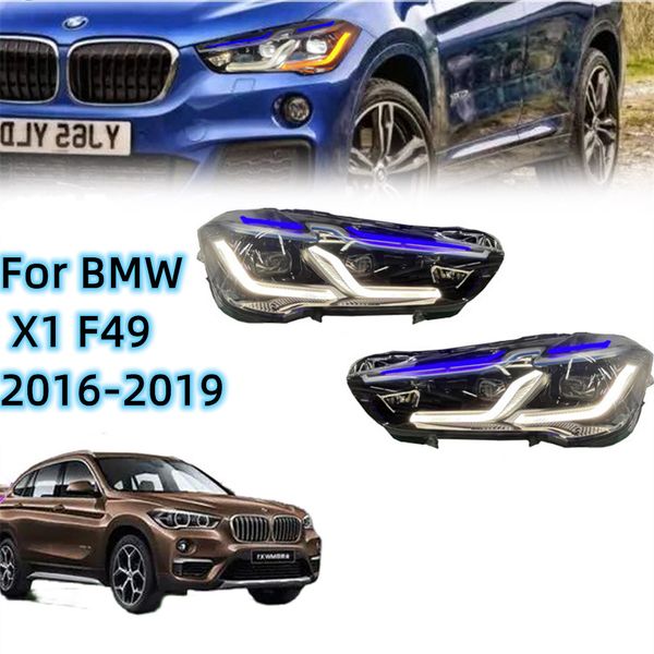 Conjunto de luces delanteras de coche para BMW X1 F49 20 16-20 19, faros delanteros láser azules, faros delanteros LED de doble haz en L