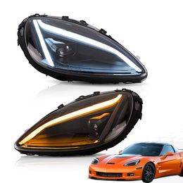 Auto Koplampen Montage Voor Chevrolet Corvette C6 LED Koplampen 2005-2013 Dual Beam Lens Richtingaanwijzers