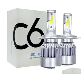 Phares de voiture 1pair Prix COB C6 REAL 7600LM 120W LED SEILLE H1 H3 H4 H7 9003 9004 9005 9006 KIT HI / LO LIGHT BBS 6000K DROP DELIVE OTMQA