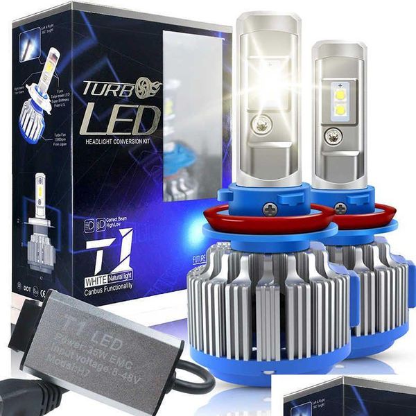 Faros delanteros de coche 2 uds T1 H4 luz Led H7 Canbus H1 H3 H11 880 9005 9006 faro Turbo 70W 7000Lm Bb Mobiles faro 6000K Drop Deli Dhdle