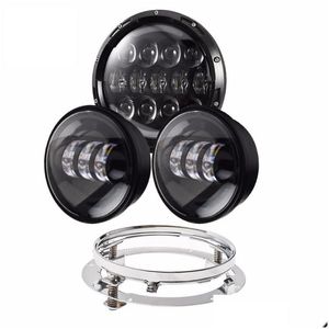 Phares de voiture 4pcs 7 pouces phare LED avec éclairage ambre Angel Eye 4.5 pouces lampe de brouillard support de montage anneau livraison directe automobiles Otxvr