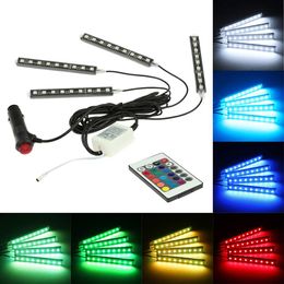 Auto koplampen 7 kleur RGB draadloze afstandsbediening 4 in 1 interieur 4 bar atmosfeer licht vloer dash led decoratie lamp kit 12V