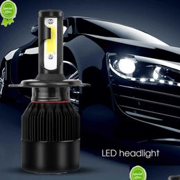 Autokoplampen Nieuwe 2Pc 12V C6 Auto Led-koplamp Bbs H4/9003/Hb2 72W 10000Lm 6500K Ip65 Waterdicht H4 Mini Hoofdlamp Cob Fog Drop Deliv Dhtwy