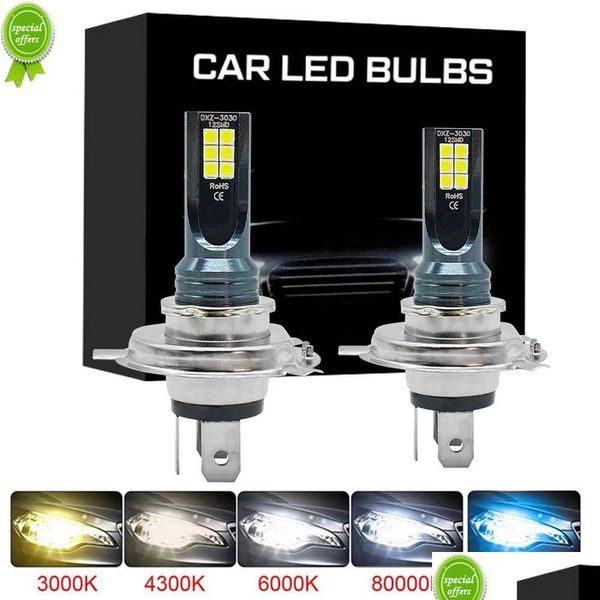 Phares de voiture Nouveau 2 pièces H4 H7 phare LED H11 H8 H9 H1 H3 antibrouillard Bbs 9005 9006 Hb3 Hb4 conduite lampes de course 12000Lm 12V 6000K Dr Otw6L