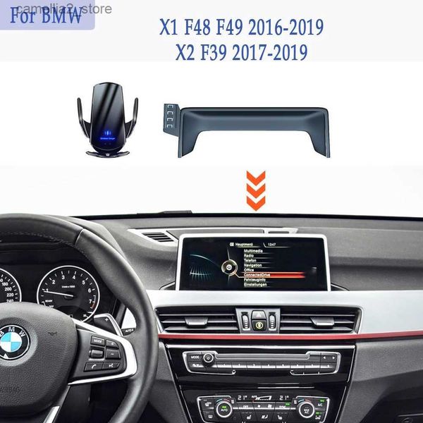 Support pour voiture Support de téléphone de voiture pour BMW X1 F48 F49 2016 - 2019 X2 F39 2017 - 2019 écran fixe support de navigation base sans fil charge Q231104