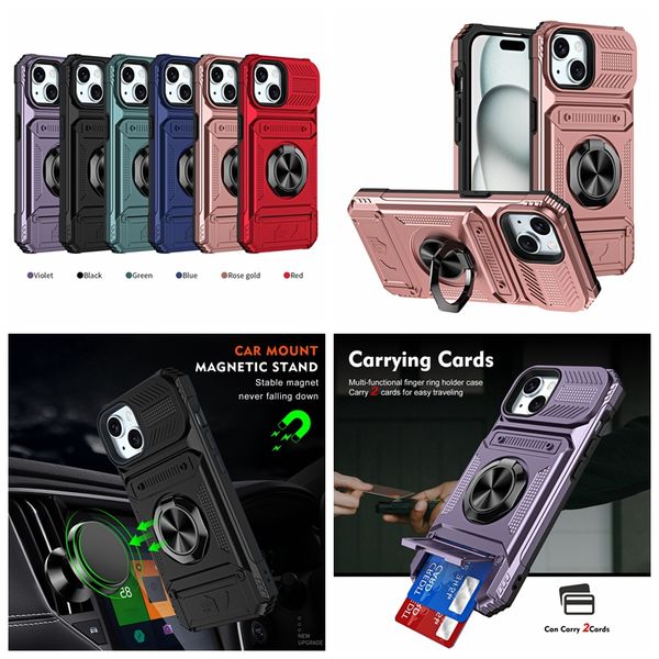 Hauts à anneaux de doigt en métal pour l'iPhone 15 Pro Max 14 plus 13 Hard PC TPU Défenseur Armure combo Hourde de merde à sous-amortisseur