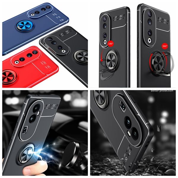 Support de voiture Support de bague en métal pour Huawei Honor 90 Pro 70 Nova 10 Mate 50 Realme 11 Pro OPPO Reno 10 Pro + 5G Couverture souple TPU Support de trou fin Couverture de montage magnétique