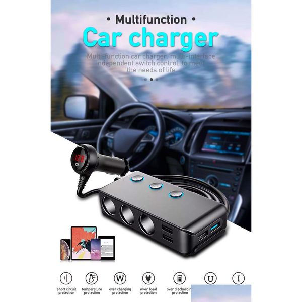 Support de voiture Qc3.0 Séparateur allume-cigare 4 ports USB 120W Chargeur 12V / 24V 3 Prise Adaptateur secteur avec trois interrupteurs HC67A Drop Deliv Othvm