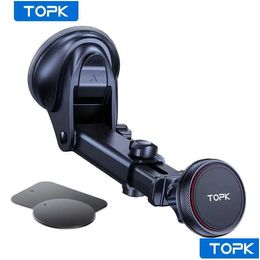 Support de voiture Topk Support de téléphone magnétique N52 Aimant puissant Tableau de bord Ventouse de pare-brise Bras télescopique réglable Livraison directe Automo Dhire