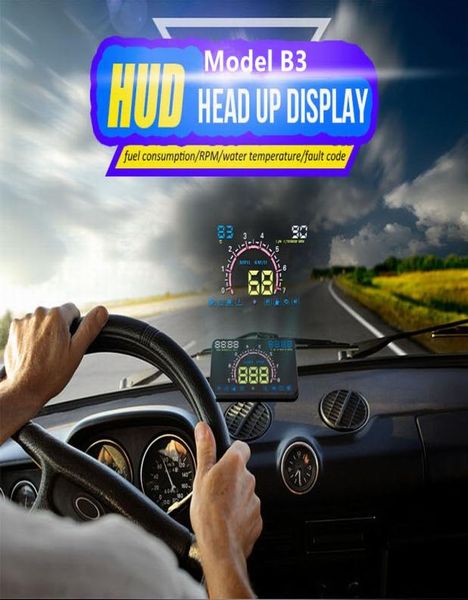 Affichage de la tête de la voiture HUD avec OBD2 EUOBD PROCHETUR DE LE LED de pare-brise de 58 pouces avec une vive avertissement RPM MPH Consommation de carburant Disp7556671