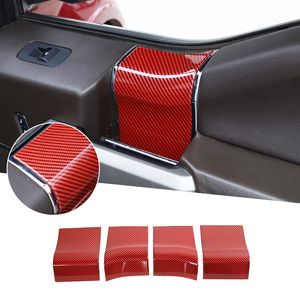 Autocollant de décoration de garniture de poignée de porte intérieure de voiture, pour Ford F150 15 +, accessoires d'intérieur automobile en Fiber de carbone rouge, 4 pièces