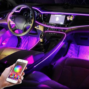 Luz ambiental Interior del coche retroiluminación EL tira de neón 12V RGB múltiples modos aplicación Control de sonido Auto puerta decorativa lámpara de ambiente