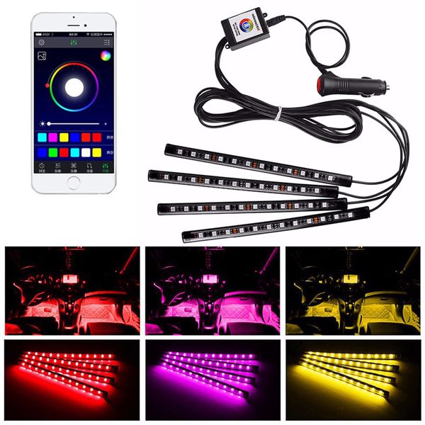 Interior del automóvil Atmósfera LED RGB Tiras Luces Tablero Piso Pie RGBW LED Tira Luz decorativa Música Control de sonido Múltiples iluminación usastar