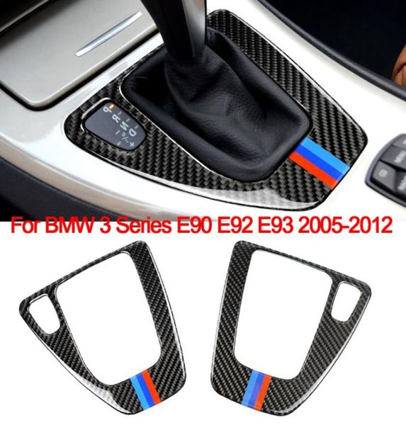 Autocollants de couverture de panneau de changement de vitesse de commande centrale intérieure de voiture LHD RHD accessoires de voiture en Fiber de carbone pour BMW E90 E92 E93 3 Series6460008