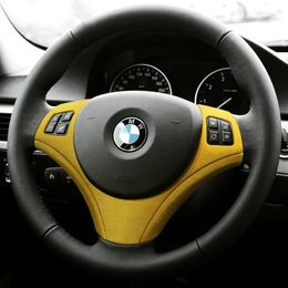 Décoration intérieure de voiture Alcantara Wrap couverture de volant ABS décalcomanies style de voiture pour BMW E90 E92 E93 2009-2012 accessoires 290u