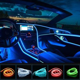 Luces Led de noche para Interior de coche, lámpara decorativa, tira de neón con cableado EL para Auto DIY, luz ambiental Flexible, diodo de ambiente de fiesta USB
