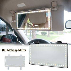 Espejo de maquillaje para Interior de coche con luz LED, visera automática, espejos cosméticos HD, tocador Universal para coche, parasol, espejo inteligente táctil