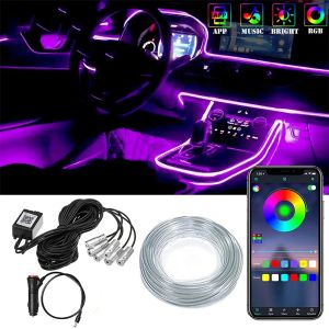 Bande lumineuse Led néon RGB pour intérieur de voiture, 4/5/6 en 1, contrôle par application Bluetooth, lumières décoratives, atmosphère ambiante, lampe de tableau de bord LL
