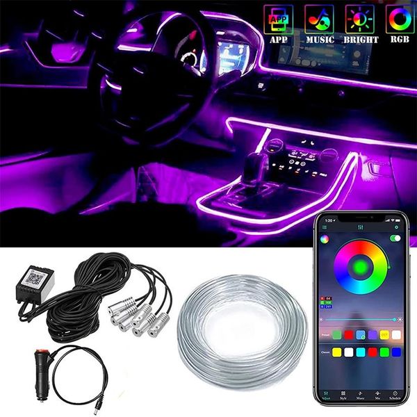 Bande lumineuse Led néon RGB pour intérieur de voiture, 4, 5, 6 en 1, contrôle par application Bluetooth, lumières décoratives, atmosphère ambiante, tableau de bord, lampe 2824