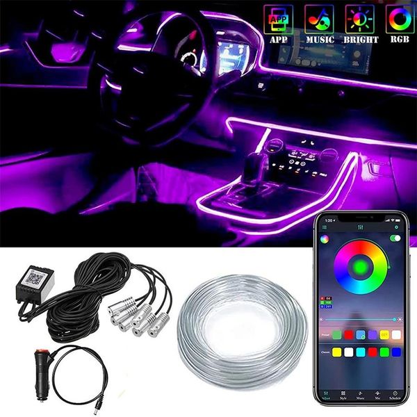 Bande lumineuse Led néon RGB pour intérieur de voiture, 4, 5, 6 en 1, contrôle par application Bluetooth, lumières décoratives, atmosphère ambiante, tableau de bord, lampe 297n