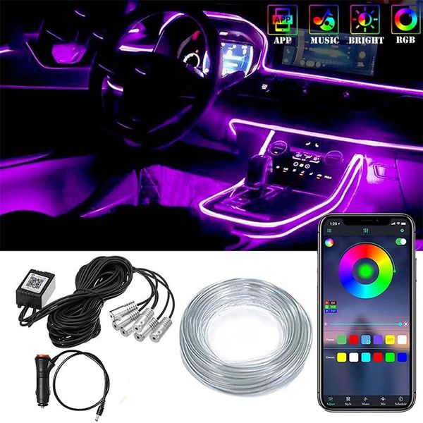 Auto Interieur Neon RGB Led Strip Verlichting 4 5 6 in 1 Bluetooth App Controle Decoratieve Verlichting Omgevingssfeer Dashboard Lamp242J
