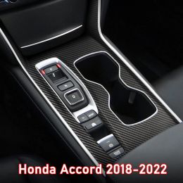 Film de protection autocollant intérieur de voiture, pour boîte de vitesses Honda Accord 2018 – 2022, autocollant de panneau d'engrenage de voiture en Fiber de carbone noir