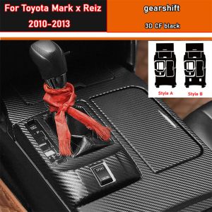 Film de protection autocollant intérieur de voiture, pour boîte de vitesses, pour Toyota Mark x Reiz 2010 – 2013, autocollant de panneau d'engrenage de voiture, en Fiber de carbone noir