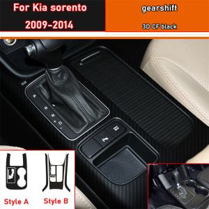 Film de protection autocollant intérieur de voiture, pour boîte de vitesses, pour Kia sorento 2009 – 2014, autocollant de panneau d'engrenage de voiture, en Fiber de carbone noir