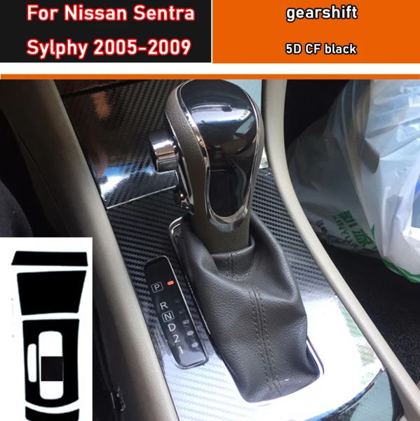 Pegatina Interior de coche, película protectora de caja de cambios para Nissan Sentra Sylphy 2005-2009, pegatina de Panel de ventana de coche, fibra de carbono negra