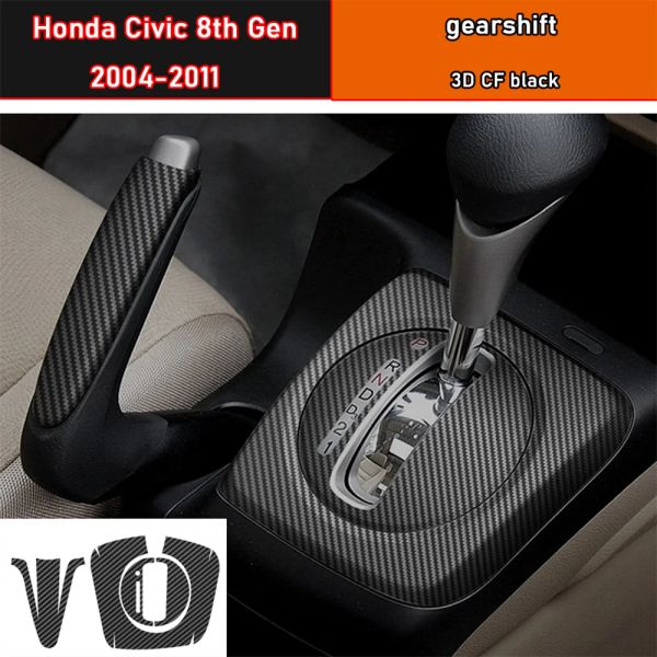 Film de protection autocollant intérieur de voiture, pour boîte de vitesses Honda Civic 8e génération 2004 – 2011, autocollant de panneau d'engrenage de voiture en Fiber de carbone noir