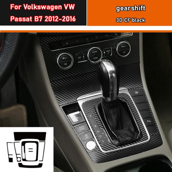 Pegatina Interior de coche, película protectora de caja de cambios para Volkswagen VW Passat B7 2012-2016, pegatina de Panel de engranajes de coche, fibra de carbono negra