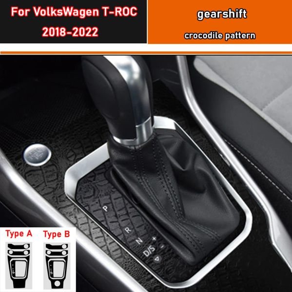 Pegatina Interior de coche, película protectora para caja de cambios para VolksWagen T-ROC 2018-2022, pegatina para aire acondicionado de coche, fibra de carbono negra