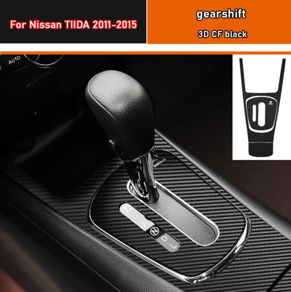 Film de protection autocollant intérieur de voiture, pour boîte de vitesses, pour Nissan TIIDA 2011 – 2015, autocollant de panneau de fenêtre de voiture en Fiber de carbone noir