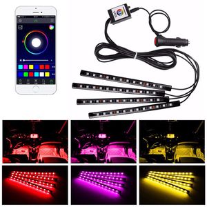 Bandes intérieures de voiture lumières 48 LED lampes d'ambiance de voiture lueur néons multicolore musique voiture LED bandes lumineuses sous DC12V crestech168