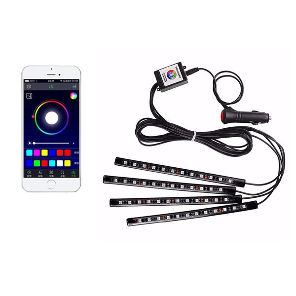 Tiras de luces interiores para coche, 48 LED, lámparas de ambiente para coche, luces de neón brillantes, música multicolor, tira de luces LED para coche, Unders DC12V usastar