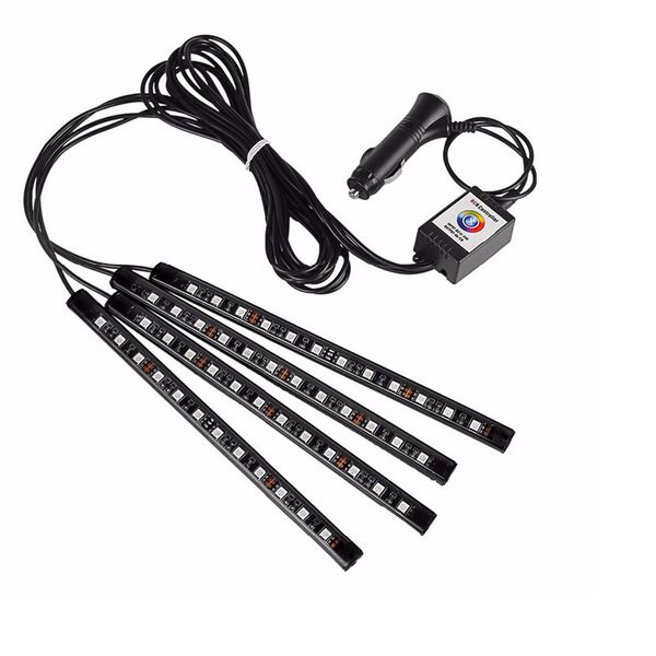 Tiras de luces interiores para coche, 48 luces LED de ambiente para coche, luces de neón brillantes, tira de luces LED para coche con música multicolor bajo DC12V crestech