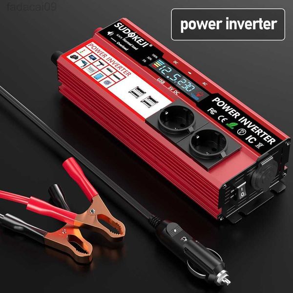 Arrancador de batería de coche 1500W 2000W 3000W Inversor de potencia máxima DC 12V a AC 220V Transformador USB Carga de enchufe universal con pantalla LED para RV HKD230710